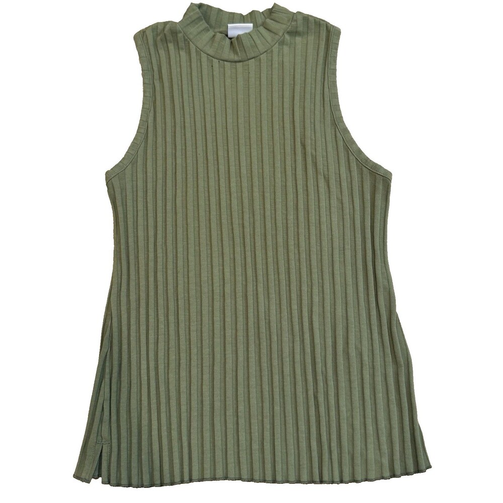 A New Day Womens Mock Neck Sleeveless Top Shirt Tank Ribbed Stretch SMALL Green